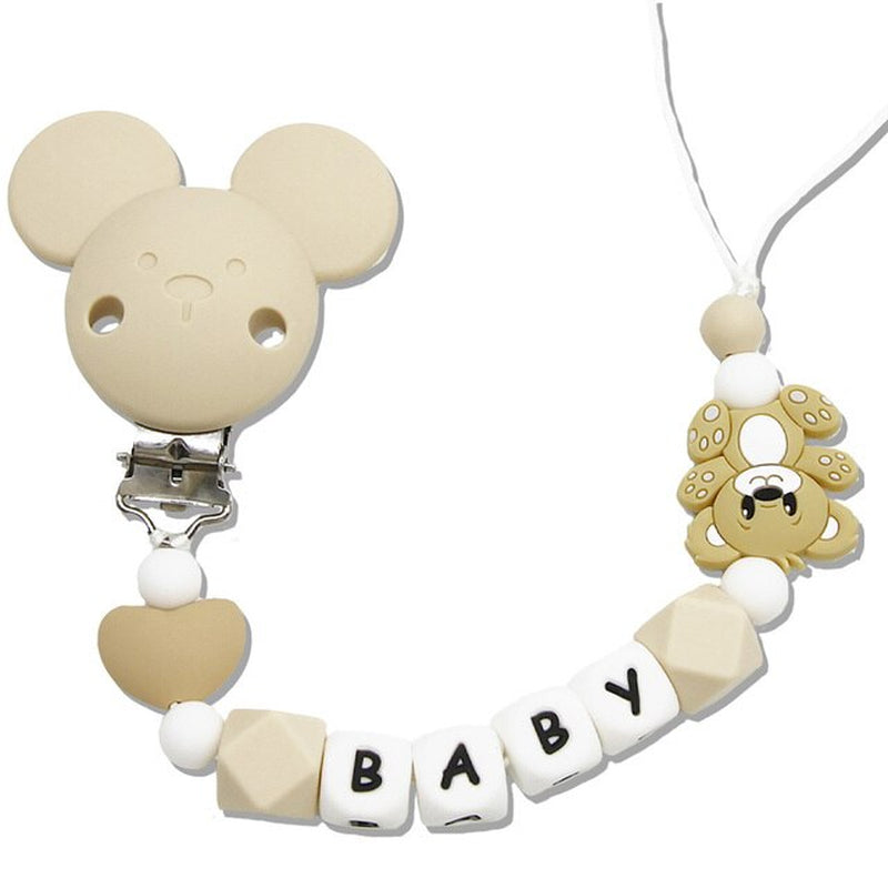 "Adorable Bear Silicone Teething Pacifier Chain - Personalized Baby Name Teether Chain for Boys and Girls - Perfect DIY Baby Product Gift Set"