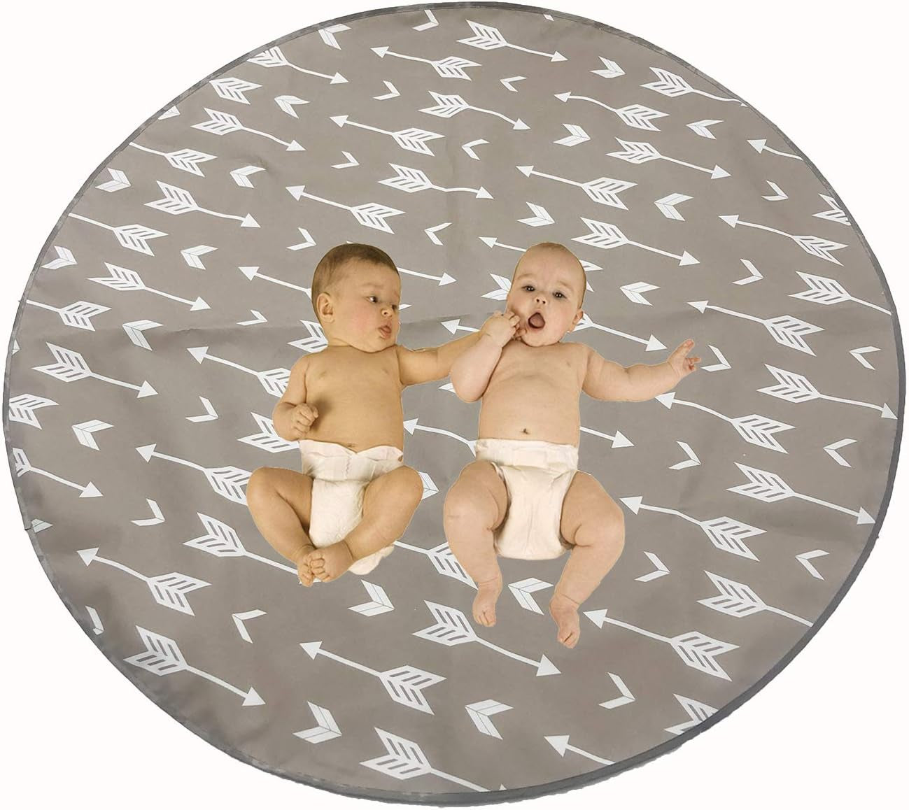 51" Multi-Purpose Waterproof Baby Splat Mat for under High Chiar, Portable Play Mat for Toddler, Non-Slip Floor Splash Mat and Table Cloth (Beige Arrow)