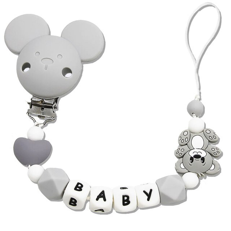 "Adorable Bear Silicone Teething Pacifier Chain - Personalized Baby Name Teether Chain for Boys and Girls - Perfect DIY Baby Product Gift Set"