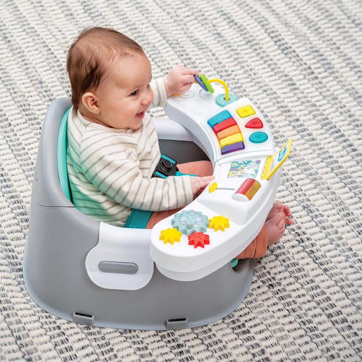 "Magical Melodies 3-In-1 Sensory Seat and Booster - Transformative, Interactive Seat with Musical Keyboard for Exploring Senses, Perfect for Babies and Toddlers, Vibrant Teal"