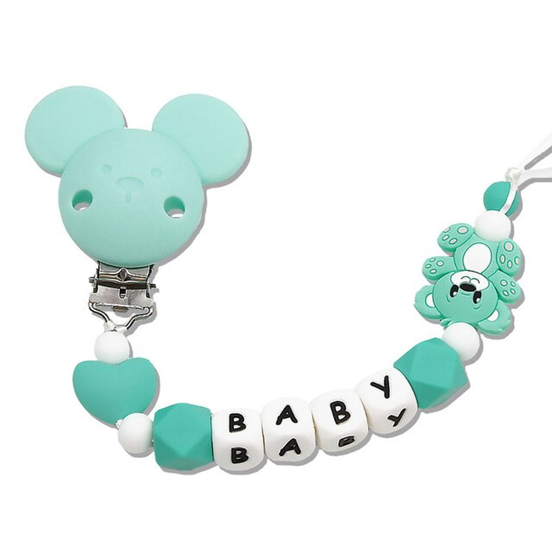 "Adorable Bear Silicone Teething Pacifier Chain - Personalized Baby Name Teether Chain for Boys and Girls - Perfect DIY Baby Product Gift Set"