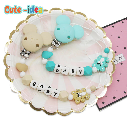 "Adorable Bear Silicone Teething Pacifier Chain - Personalized Baby Name Teether Chain for Boys and Girls - Perfect DIY Baby Product Gift Set"