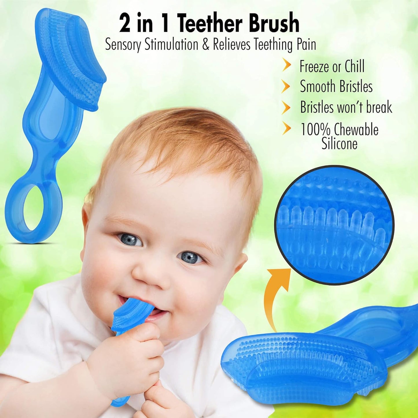 "Baby'S 1St Toothbrush - Gentle Silicone Brush for Babies and Toddlers, Essential Oral Care for Infants, Blue, 4 Months and Up"