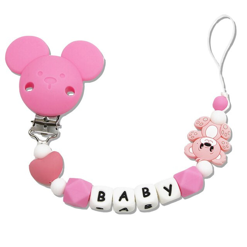 "Adorable Bear Silicone Teething Pacifier Chain - Personalized Baby Name Teether Chain for Boys and Girls - Perfect DIY Baby Product Gift Set"