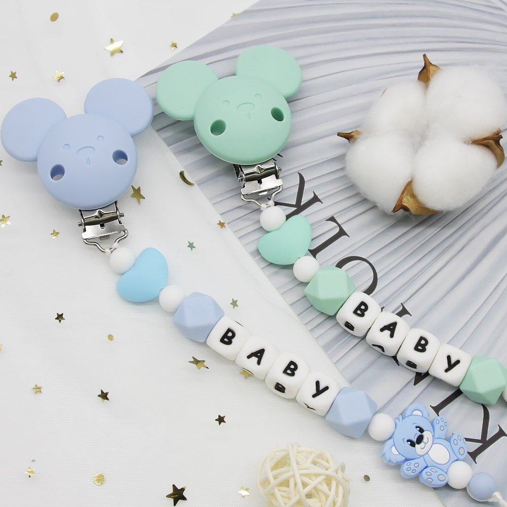 "Adorable Bear Silicone Teething Pacifier Chain - Personalized Baby Name Teether Chain for Boys and Girls - Perfect DIY Baby Product Gift Set"