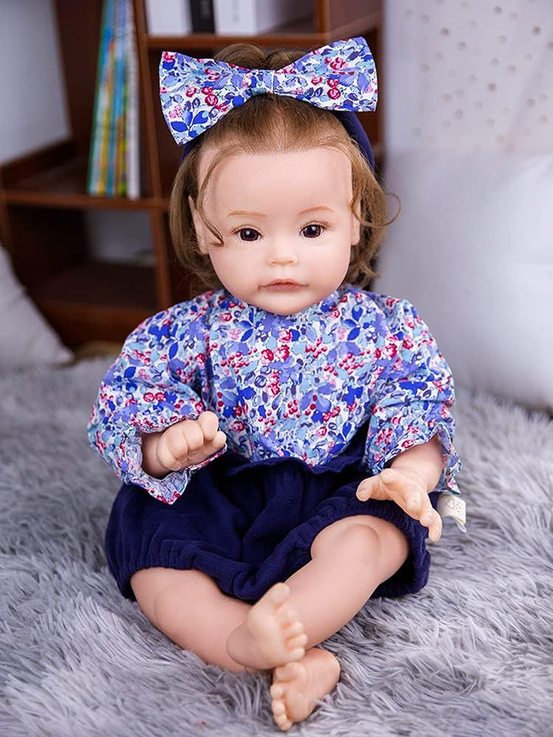 Reborn Baby Dolls 24 Inch with Soft Body Lifelike Realistic Girl Doll Birthday Gift Set for Girl Ages 3+ (Purpledarkblue)