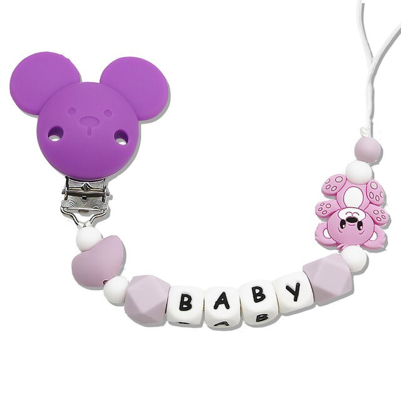 "Adorable Bear Silicone Teething Pacifier Chain - Personalized Baby Name Teether Chain for Boys and Girls - Perfect DIY Baby Product Gift Set"