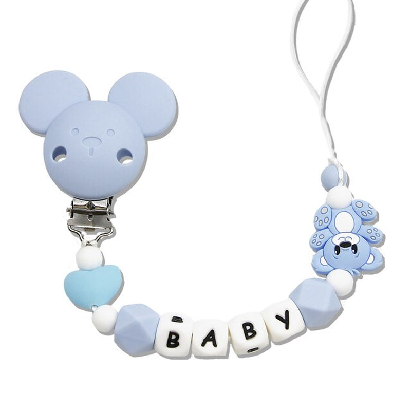 "Adorable Bear Silicone Teething Pacifier Chain - Personalized Baby Name Teether Chain for Boys and Girls - Perfect DIY Baby Product Gift Set"