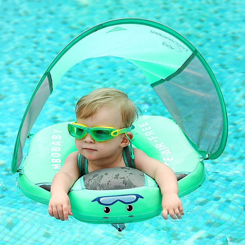 "Ultimate Baby Swim Trainer: Non-Inflatable Float Ring with Sunshade for Safe and Fun Water Play!"