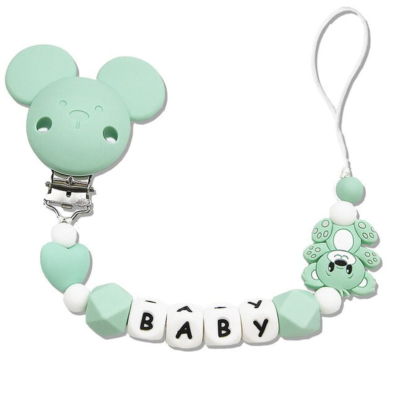 "Adorable Bear Silicone Teething Pacifier Chain - Personalized Baby Name Teether Chain for Boys and Girls - Perfect DIY Baby Product Gift Set"