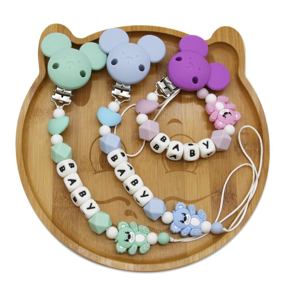 "Adorable Bear Silicone Teething Pacifier Chain - Personalized Baby Name Teether Chain for Boys and Girls - Perfect DIY Baby Product Gift Set"