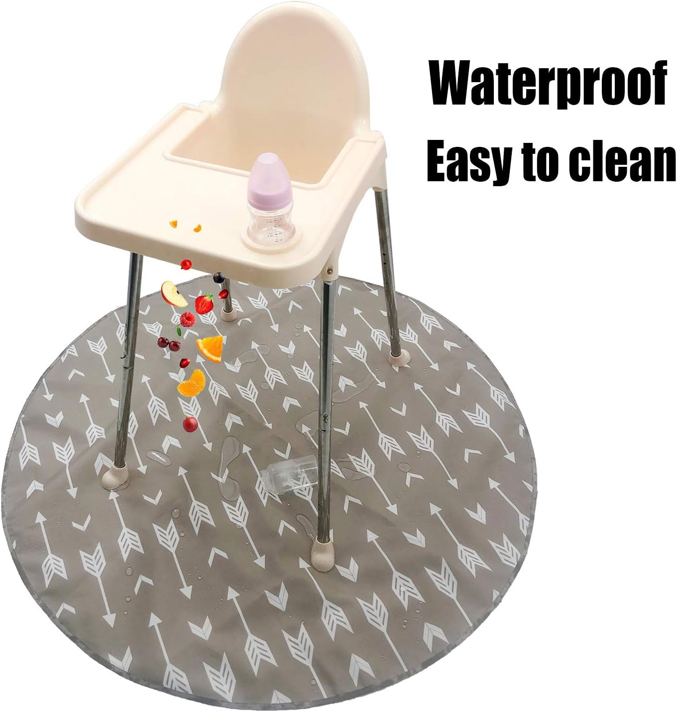 51" Multi-Purpose Waterproof Baby Splat Mat for under High Chiar, Portable Play Mat for Toddler, Non-Slip Floor Splash Mat and Table Cloth (Beige Arrow)