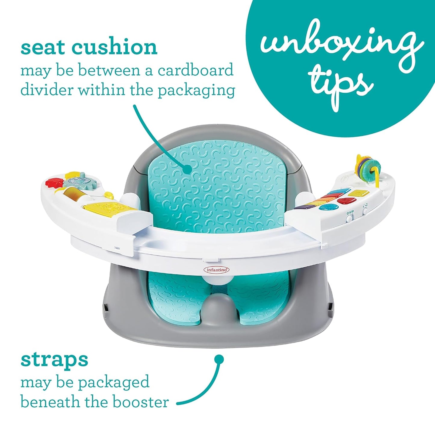 "Magical Melodies 3-In-1 Sensory Seat and Booster - Transformative, Interactive Seat with Musical Keyboard for Exploring Senses, Perfect for Babies and Toddlers, Vibrant Teal"