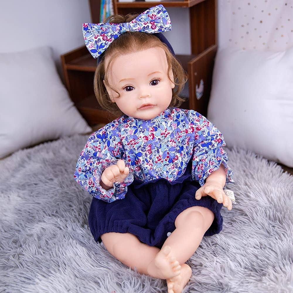 Reborn Baby Dolls 24 Inch with Soft Body Lifelike Realistic Girl Doll Birthday Gift Set for Girl Ages 3+ (Purpledarkblue)