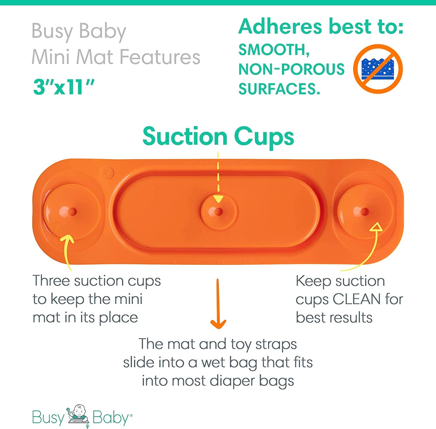 MAT | Silicone Mini Suction Placemat for Babies & Toddlers with Adjustable Tethers to Attach Toys | Keep Toys off the Floor, Dishwasher Safe, BPA Free | Includes Travel Sleeve (Black)