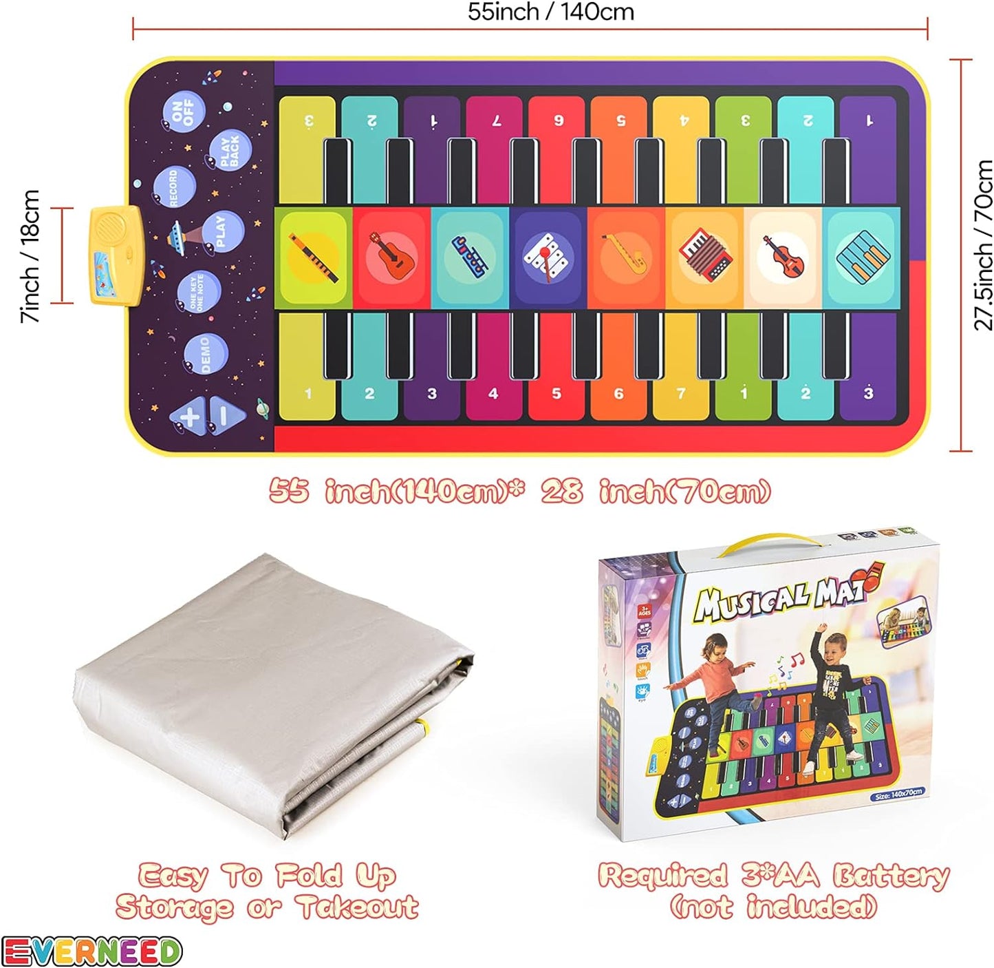 "Musical Magic Mat: the Perfect Christmas Gift for Little Music Prodigies! 55" Non-Slip Piano Mat for Toddlers, Cultivating Musical Talent from an Early Age (Suitable for 1-5 Year Olds)"